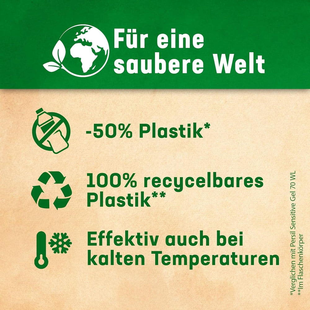 Persil Ultra Concentrate Sensitive Gel (130 vaske), Flydende vaskemiddel til allergier og babyer i en mindre flaske for mindre plastik, Fjerner vanskelige pletter, Dermatologisk testet Naty Shop Vaskevaskemidler