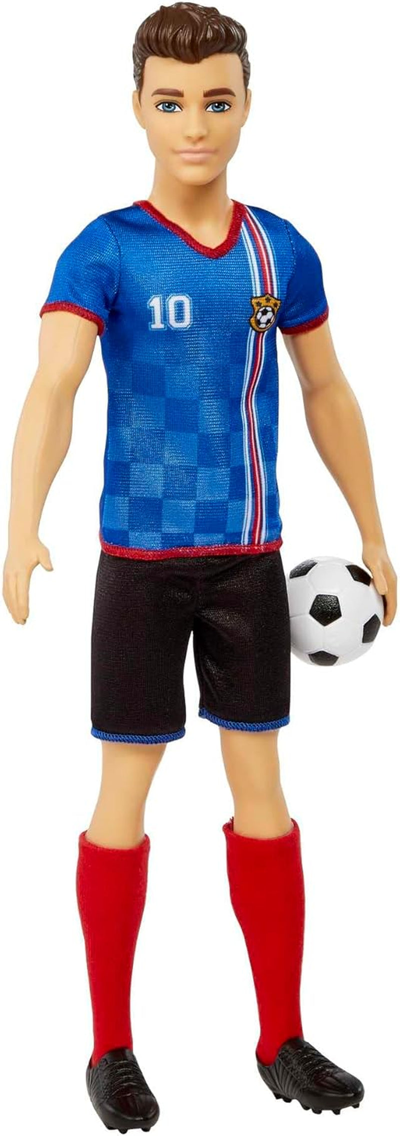 Barbie You Can Be Anything Series, Păpușă Ken Fotbalist, Păpușă Ken cu păr șaten, tricou albastru, fotbal, 1X Păpușă Ken Fotbalist, cadou pentru copii, jucării de la 3 ani, Hcn15 Papusi Naty Shop