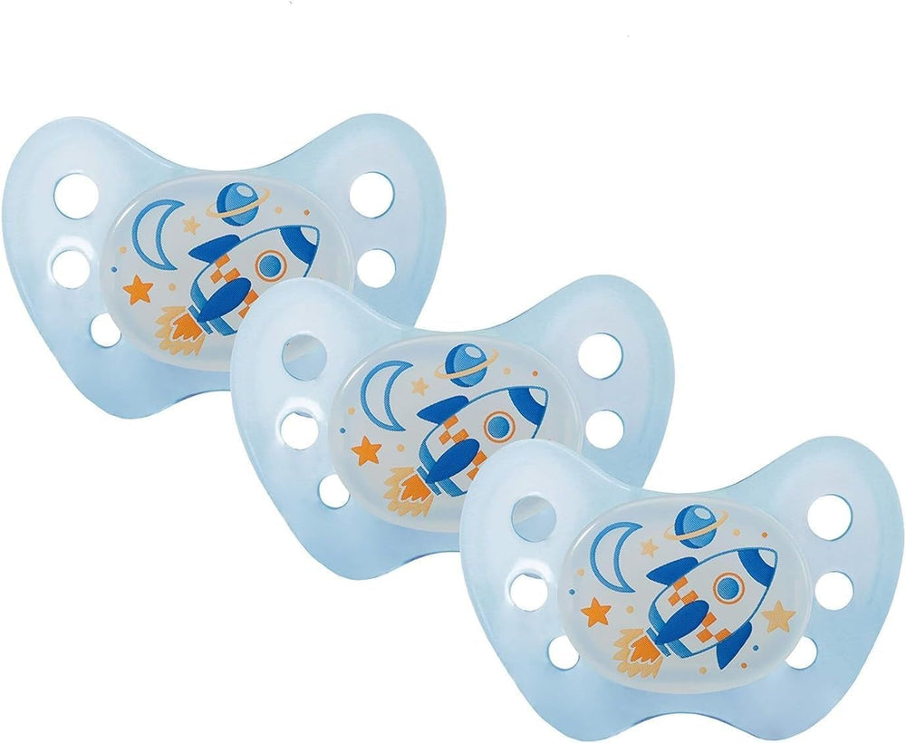 Suzete de noapte din silicon dentistar, pachet de 3 - mărimea 3, de la 14 luni - Suzete care strălucesc în întuneric cu treaptă dentară - fără BPA - fabricate în Germania - Lună, galben