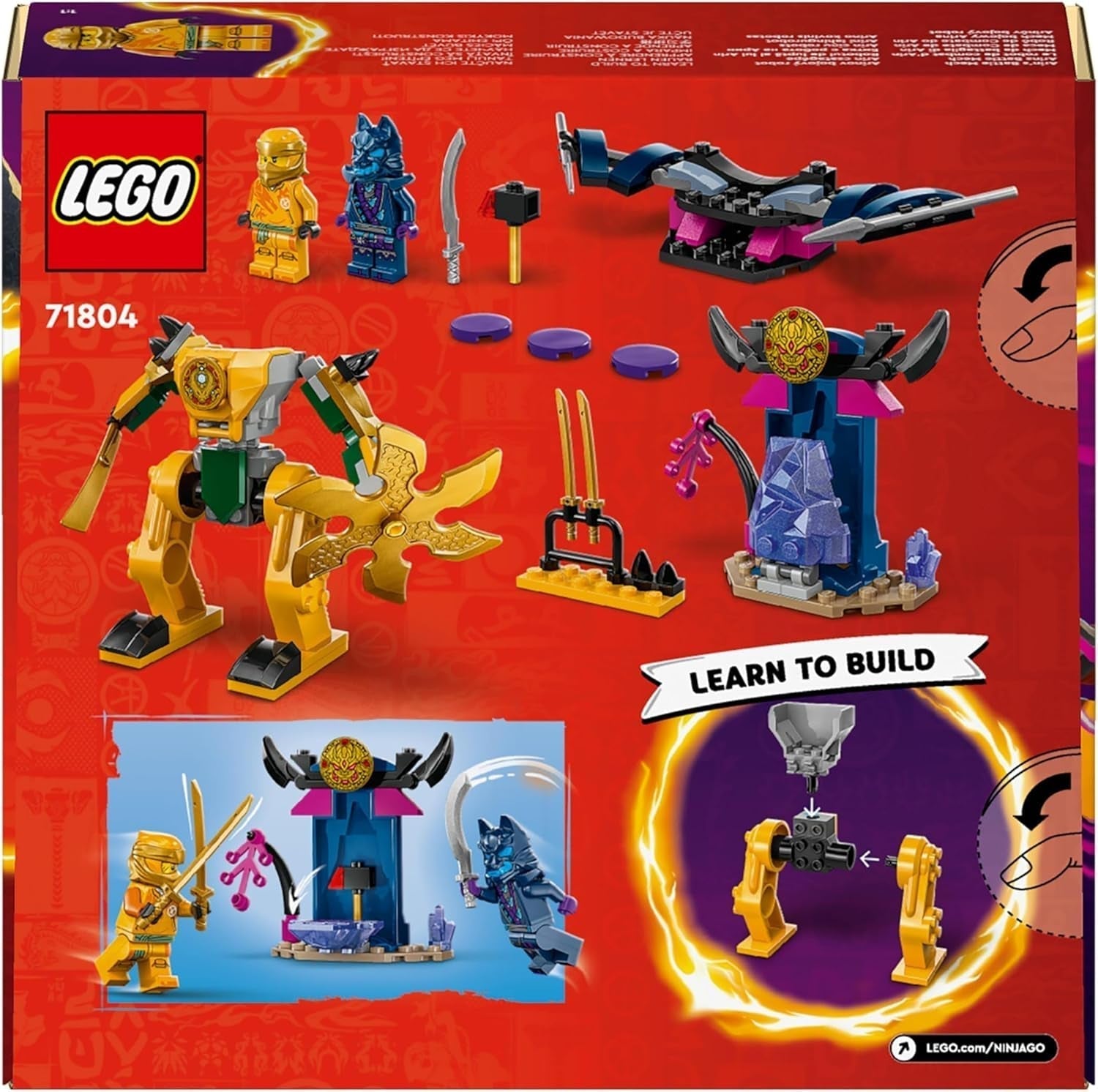 LEGO NINJAGO Arins Battle Mech, Ninja legetøj til børn fra 4+ år Med figurer Inkl. Arin med mini katana, actionfigurer og mekanismer, lille gave til drenge og piger 71804 Byggesæt Besuche den LEGO-Store
