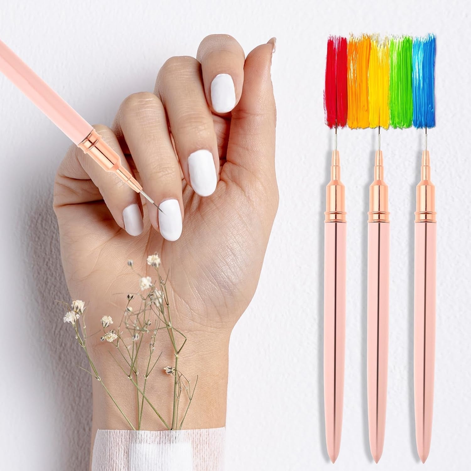 Nail Art Liner-Pinsel 5-Teiliges Gel-Nagellack-Malerei-Nagel-Punkt-Zeichnungs-Werkzeug Für Lange Linien Kunst-Design-Stift-Set Metallgriff Nail-Art-Design-Pinsel Für Frauen