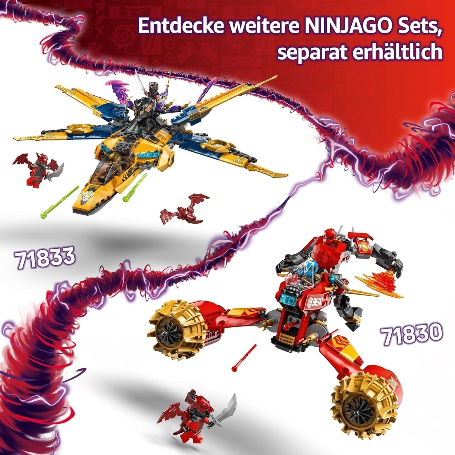 Ras og Arins LEGO NINJAGO Super Storm Flyer - Legetøj med drone, skydere, klinger og motorer - Inkl. 3 Ninja-rollespilsminifigurer - Byggesæt til drenge og piger fra 8 år 71833 Byggesæt Besuche den LEGO-Store