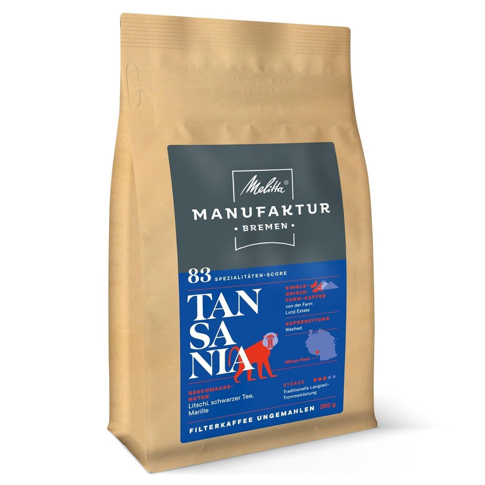 Melitta Manufaktur-Kaffee Guatemala honning, specialkaffe, 250 g, hele kaffebønner, umalet, enkelt oprindelseskaffe, delikat tromleristet, ristet i Tyskland, styrke 3 Naty Shop Coffee 250 gram Tanzania hele bønne