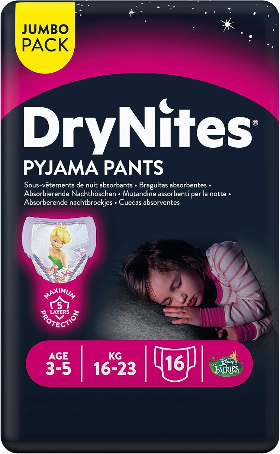 Huggies DryNites Nattøj til piger, 3-5 år (16-23 kg), 2 x 16 stk.