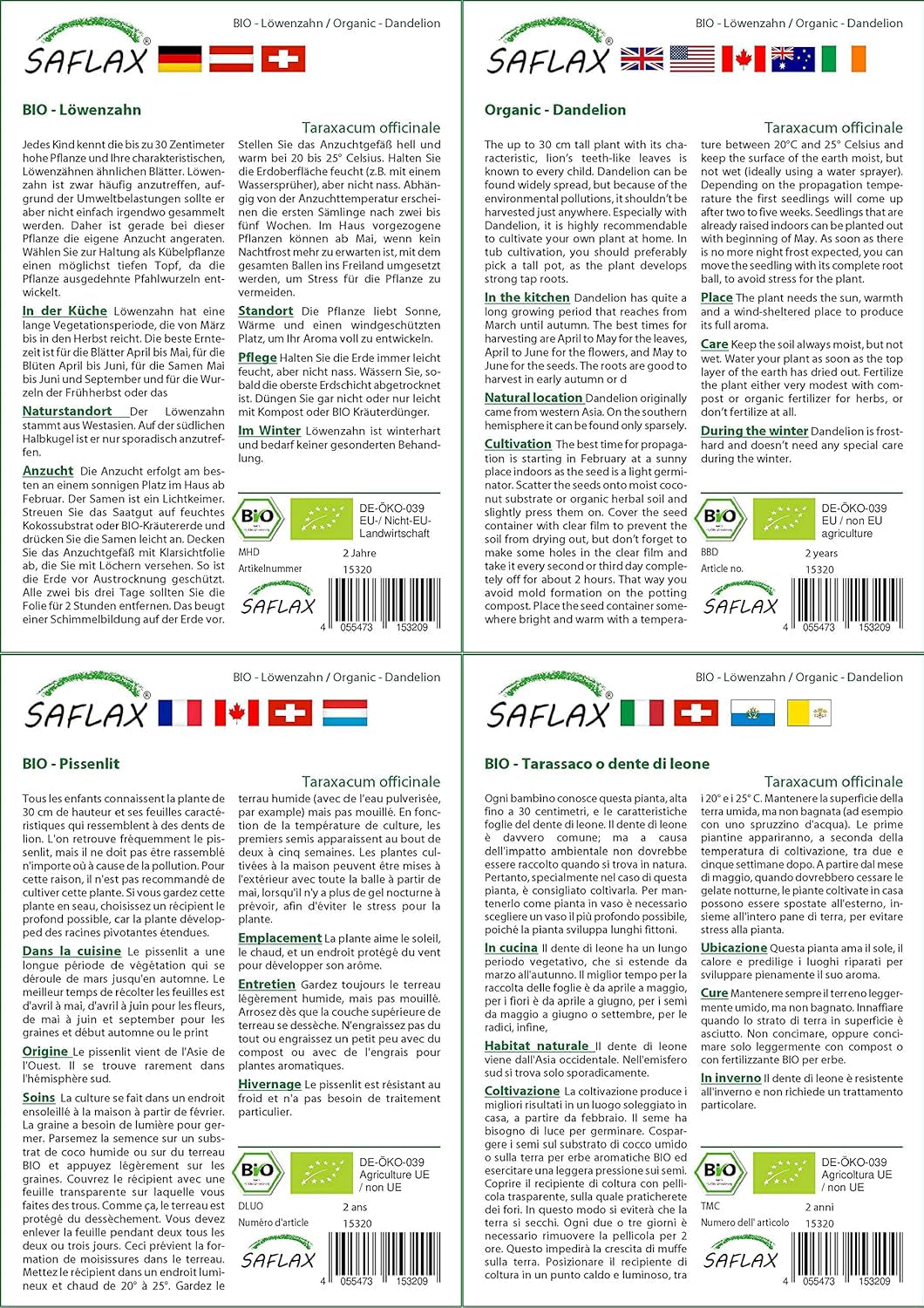 SAFLAX - BIO - Mælkebøtte - 400 frø - Taraxacum officinale