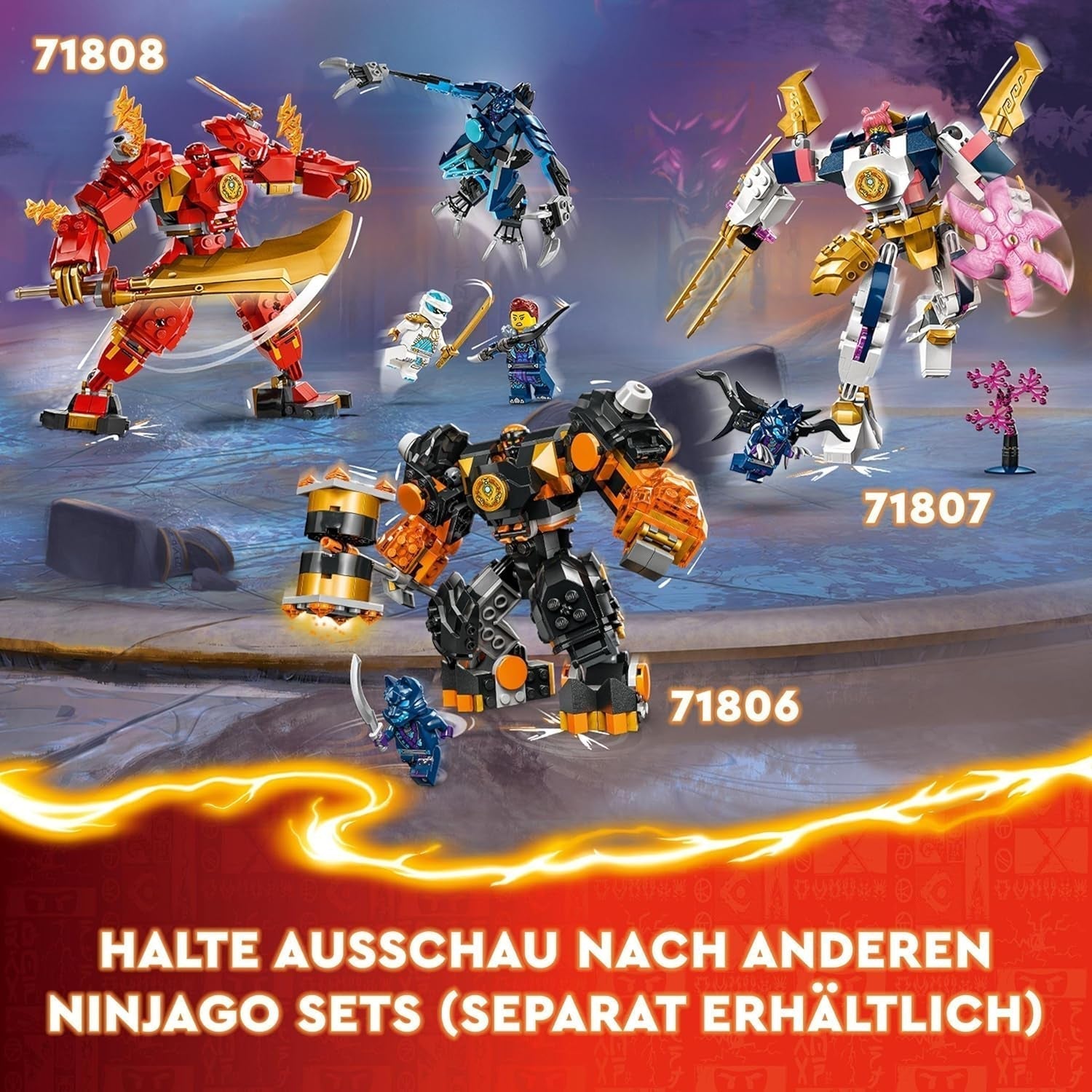 LEGO NINJAGO Kai's Fire Mech Action Figur Legetøj til børn med tilpasselig rød Mech Figur Ninja Sæt 4 figurer inklusive Kai og Zane Gave til 7-årige drenge og piger 71808 Byggesæt Beuche den LEGO-Store