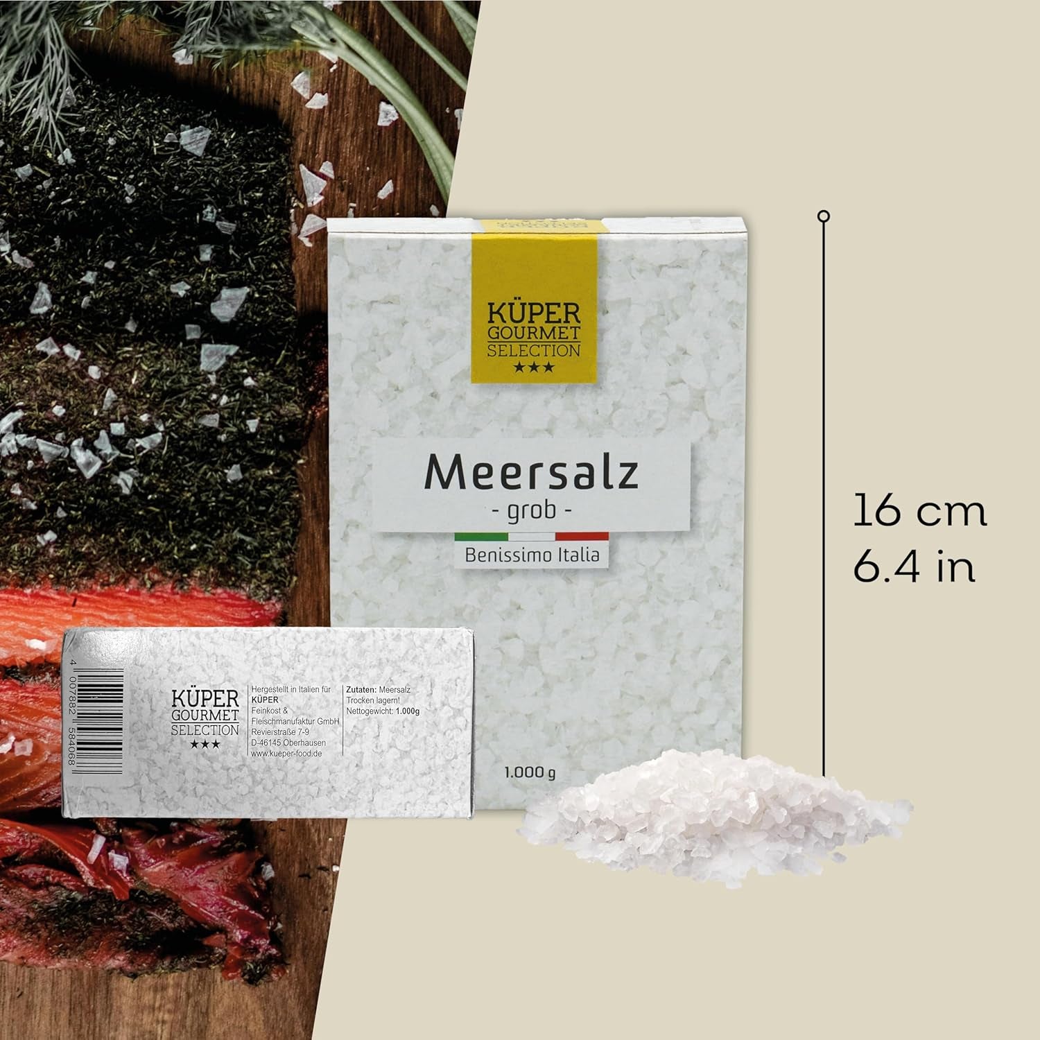 Küper Selection Meersalz - 1000 g groft salt til krydderier og forfining - ohne Zusätze eller Chemical Nachbehandlung