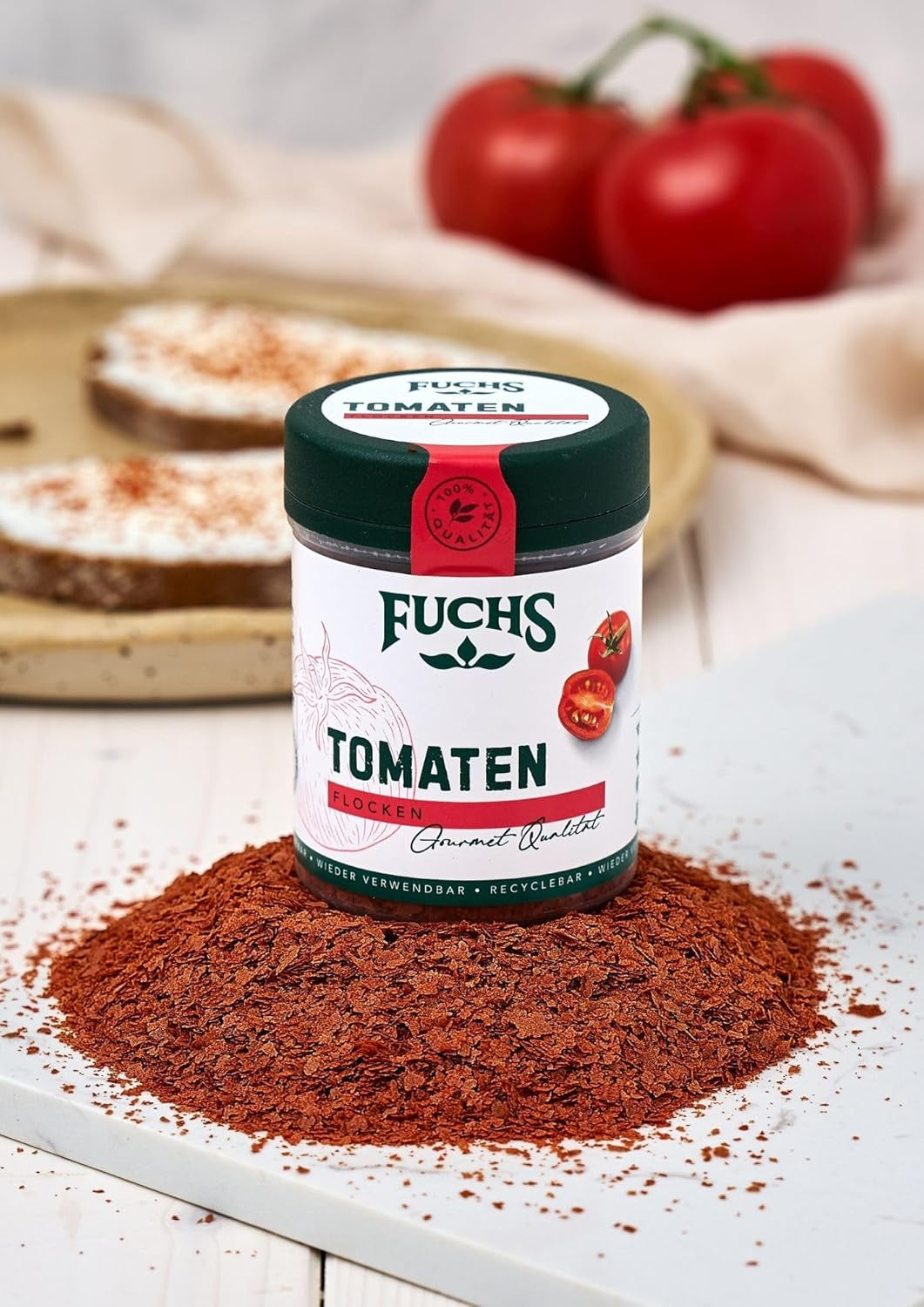 Fuchs Gewürze - Tomaten Flocken - Gewürz für Ofenfeta oder tomatigen Geschmack i sauce - naturlige ingredienser - 40 g i wiederverwendbarer, genbrugsbarer Dosis
