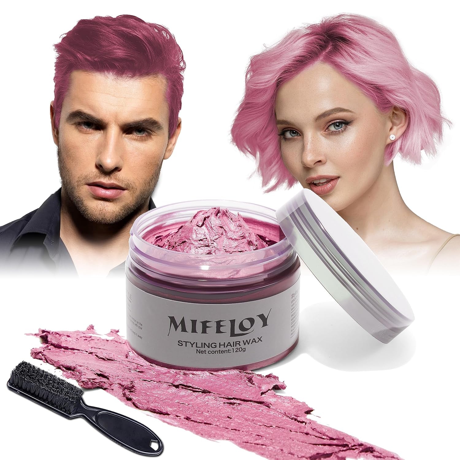 4.23 oz Purple Hair Tint Culoare temporară a părului cu perii, bărbați femei Styling Hair Tone Wax, Instant Hair Cream Mud Natural Hairstyle Pomade, DIY Cosplay Halloween Hair Wax Vopsea pentru par Naty Shop Roz