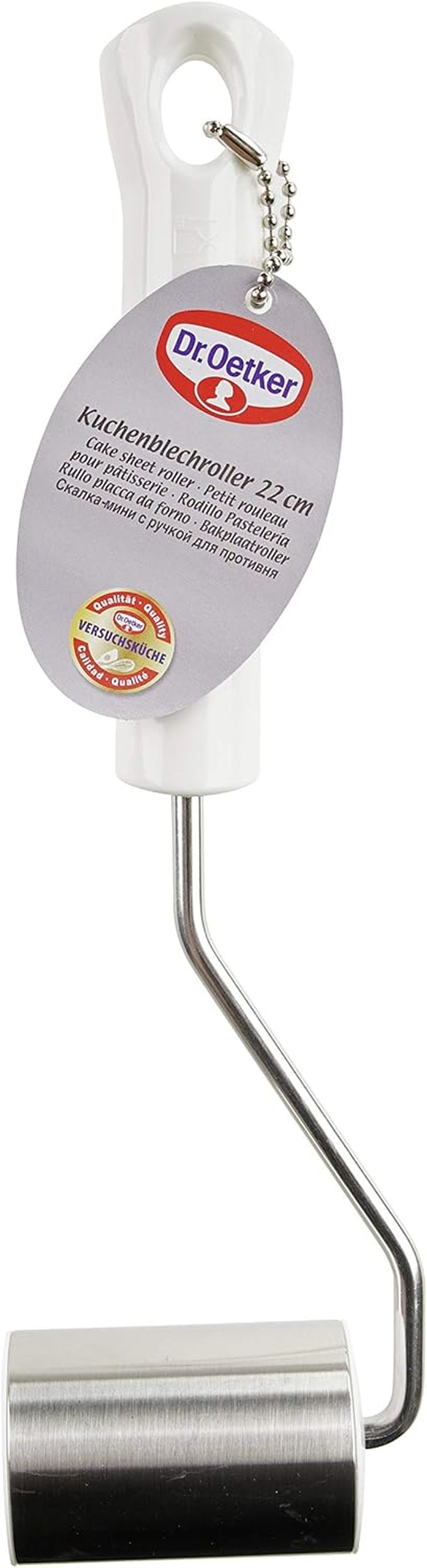 Dr. Oetker Tavă de Tort Classic 22 cm, Tavă de Colț cu Parte Funcțională din Oțel Inoxidabil, Sucitor de Tavă de Copt de Înaltă Calitate cu Proprietăți Antiaderente (Culoare: Argintiu/Alb), Cantitate: 1 Bucată, 22 x 5 x 3,5 cm