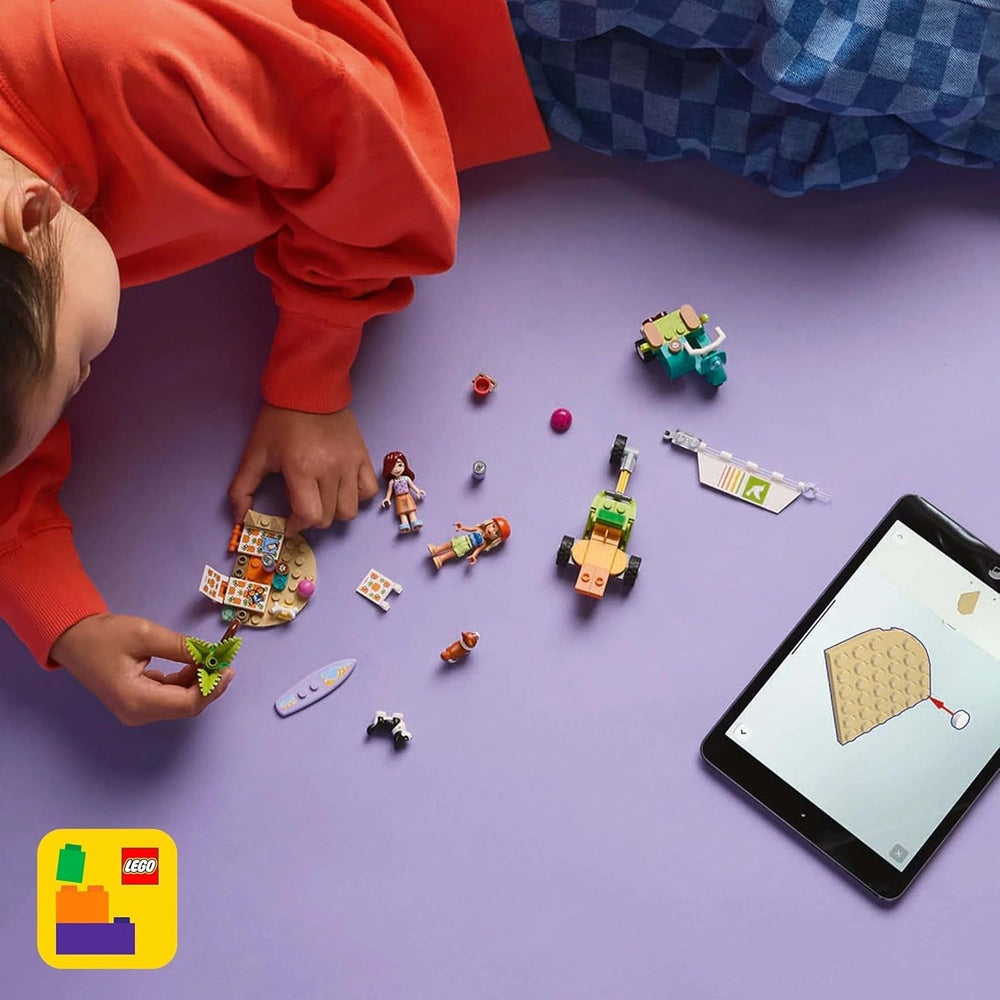 LEGO Friends Strandeventyr med hunde Byggelegetøj til piger 6 år gammelt dyrelegesæt med 2 minifigurer og 2 corgifigurer Kreativ børnegave Surfboard Adventure Byggesæt 42641 Byggesæt Besuche den LEGO-Store