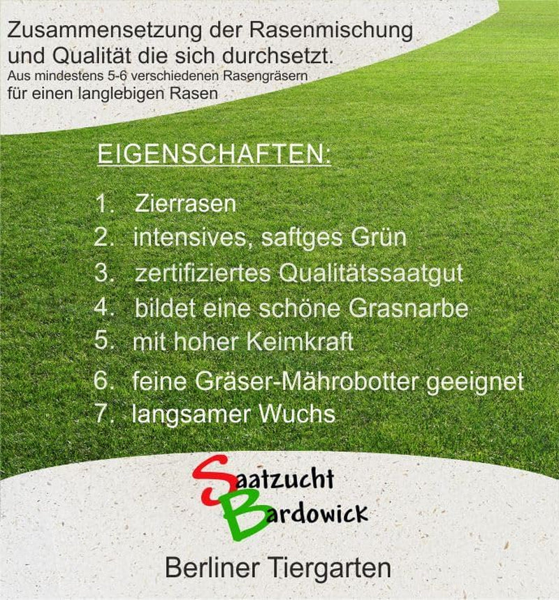 Rasen Berliner Tiergarten Grassamen Rasensamen Rasensaat Gras 2,5Kg - Eleganter Zierrasen - Qualität Zum Fairen Preis !