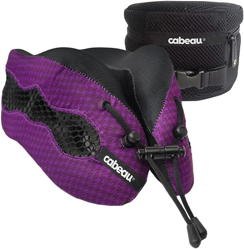 Pernă pentru gât Cabeau pentru călătorii cu zboruri lungi - Evolution Cool - Spumă de memorie de susținere cu deschideri de ventilație - Compact cu geantă de transport (Violet) Perne calatorie Naty Shop Titlu implicit