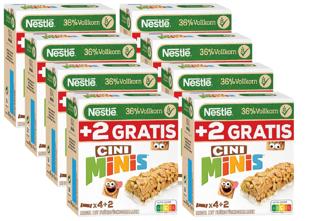 NESTLÉ CINI MINIS kanelstænger, fuldkorns-calcium-sprød snack, 8-pak (4 x 25 g hver)