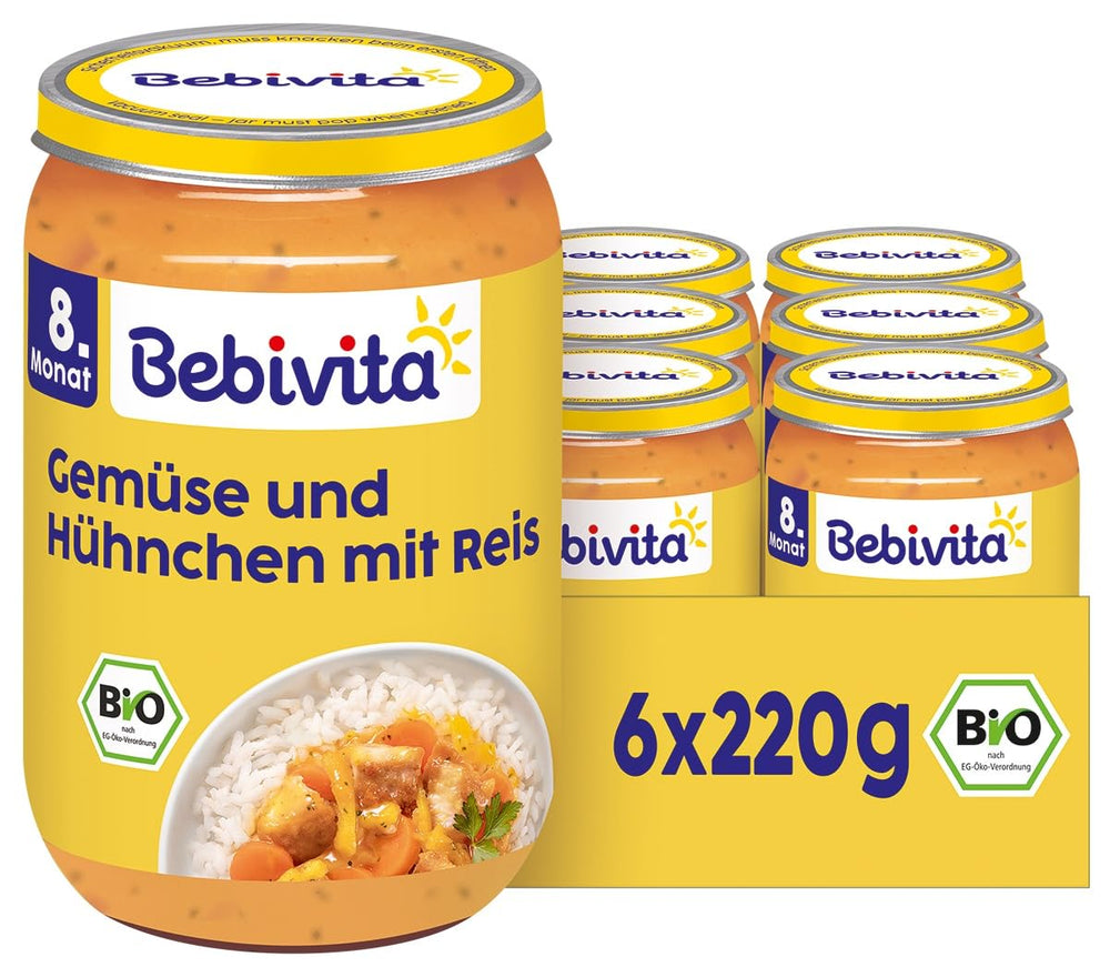 Måltider fra 8 måneder - Ris med grøntsager og kylling, asiatisk stil, 220g, pakke med 6 (6x220g)