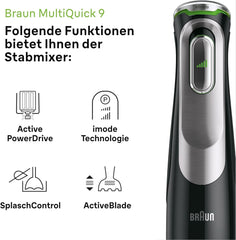 Braun Multiquick 9 MQ 9147X – 5-i-1 Stabmixer Mit Standmixer-Aufsatz, Zerkleinerer, Kartoffel- & Gemüsestampfer & Schneebesen, Stufenlose Geschwindigkeitsenstellung, 1200 W, Schwarz/Edelstahl Kitchen Naty Shop