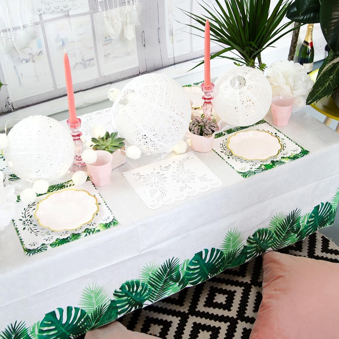 Pachet de 20 de șervețele tropicale | Șervețele de hârtie verzi cu design de frunze de palmier | Veselă de unică folosință pentru petrecerea copiilor, petrecerea Safari, junglă, dinozaur, vară, temă hawaiiană