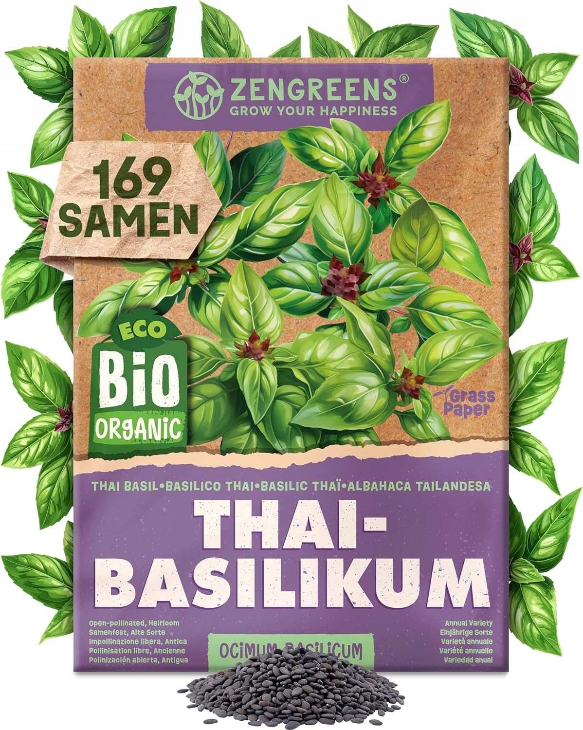 Økologiske basilikumfrø i et sæt med 6 - 6 basilikumfrø til nem dyrkning i haven, balkonen eller højbedet - Plantefrø - Frøplanter