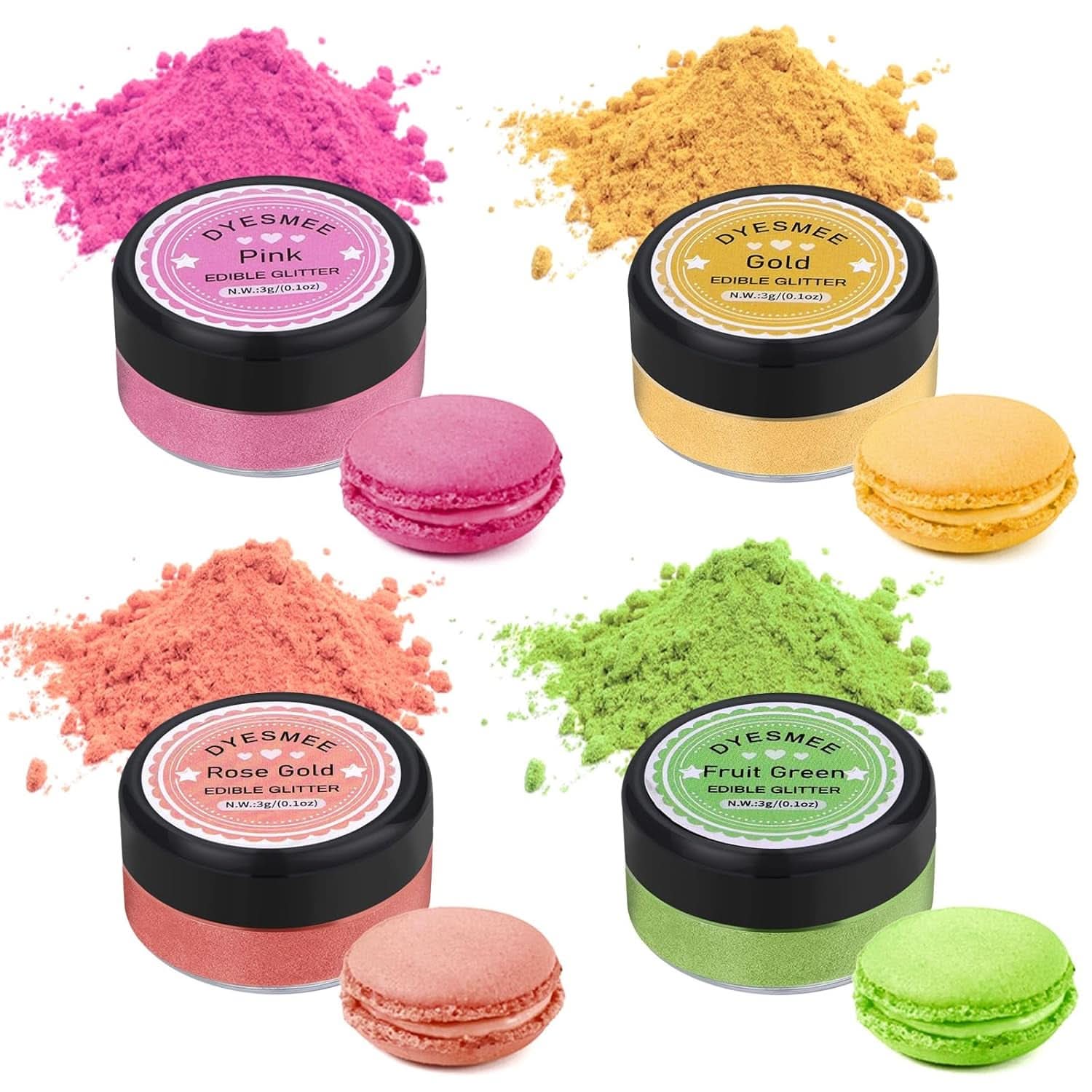 Spiselig glitter, Sæt med 4 eller 6 farvenuancer, 4 gram pr. produkt Glitter Naty Shop 4 farver
