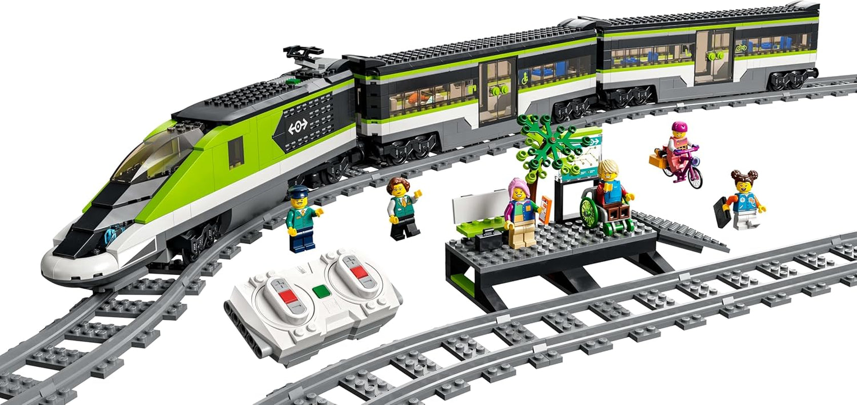 LEGO City passagerekspresstog, fjernbetjeningstogsæt, jernbanelegetøj med forlygter, 2 vogne og 24 sporelementer, gave til børn, drenge og piger 60337 byggesæt Besuche den LEGO-Store
