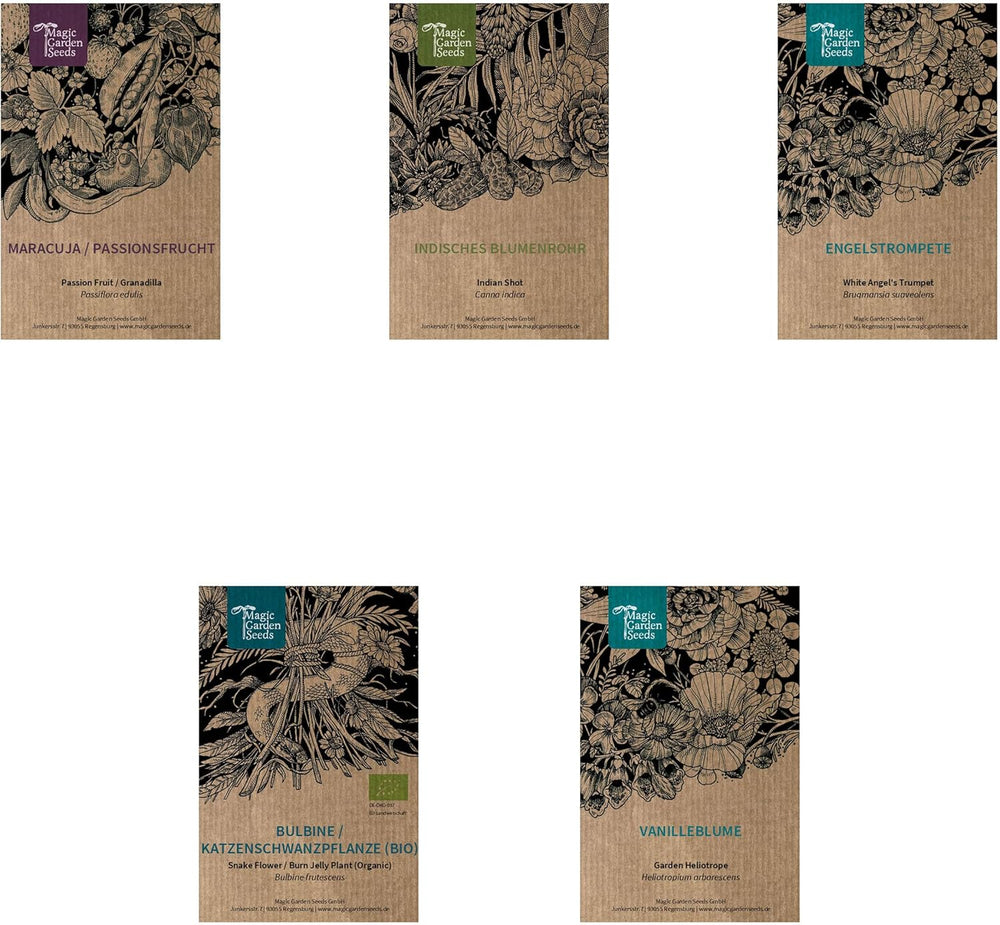 Exotische Schönheiten für Wintergarten und Terrasse - Samen-Geschenkset med 5 frostempfindlichen Blühpflanzen aus aller Welt