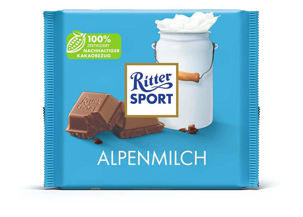 Ritter Sport 250g Alpine Milk Chokolade, Den fineste sødmælkschokolade med en cremet smag, Klassisk chokolade til at dele med venner, 11 barer x 250g