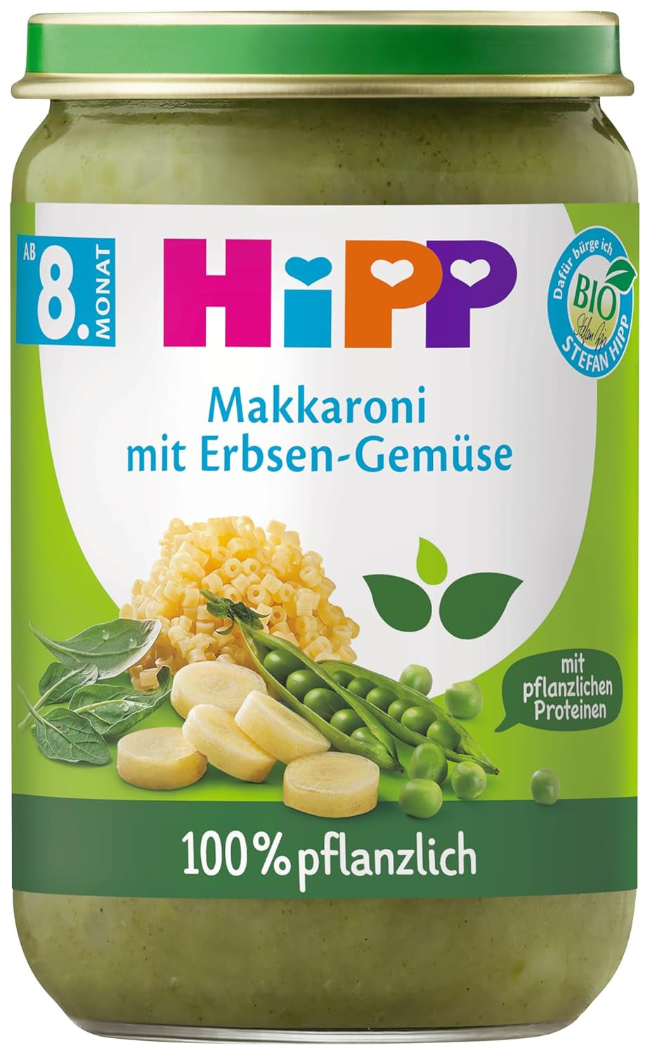 Hipp menuer 100% plantebaseret Fra 8/10 måneder Mor og barn Naty Shop 220 gram makaroni med grønne bønner og spinat