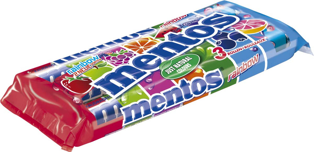 Mentos Frugt Dragees Appelsin Citron Jordbær Søde søde sager med frugtsmag (3 ruller), vegansk (pakke med 3)