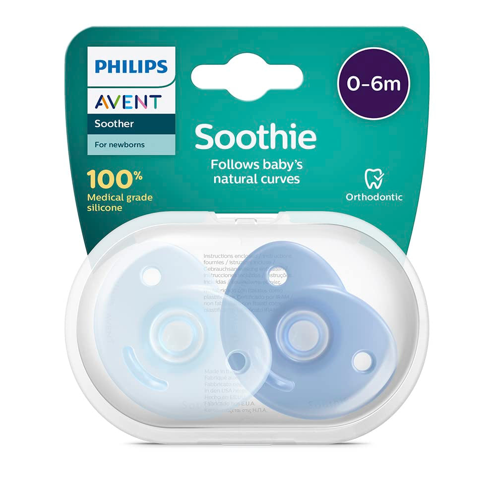 Philips AVENT Soothie – suzetă fără BPA pentru bebeluși cu vârsta cuprinsă între 0 și 6 luni, albastră/albastru deschis (model SCF099/21)