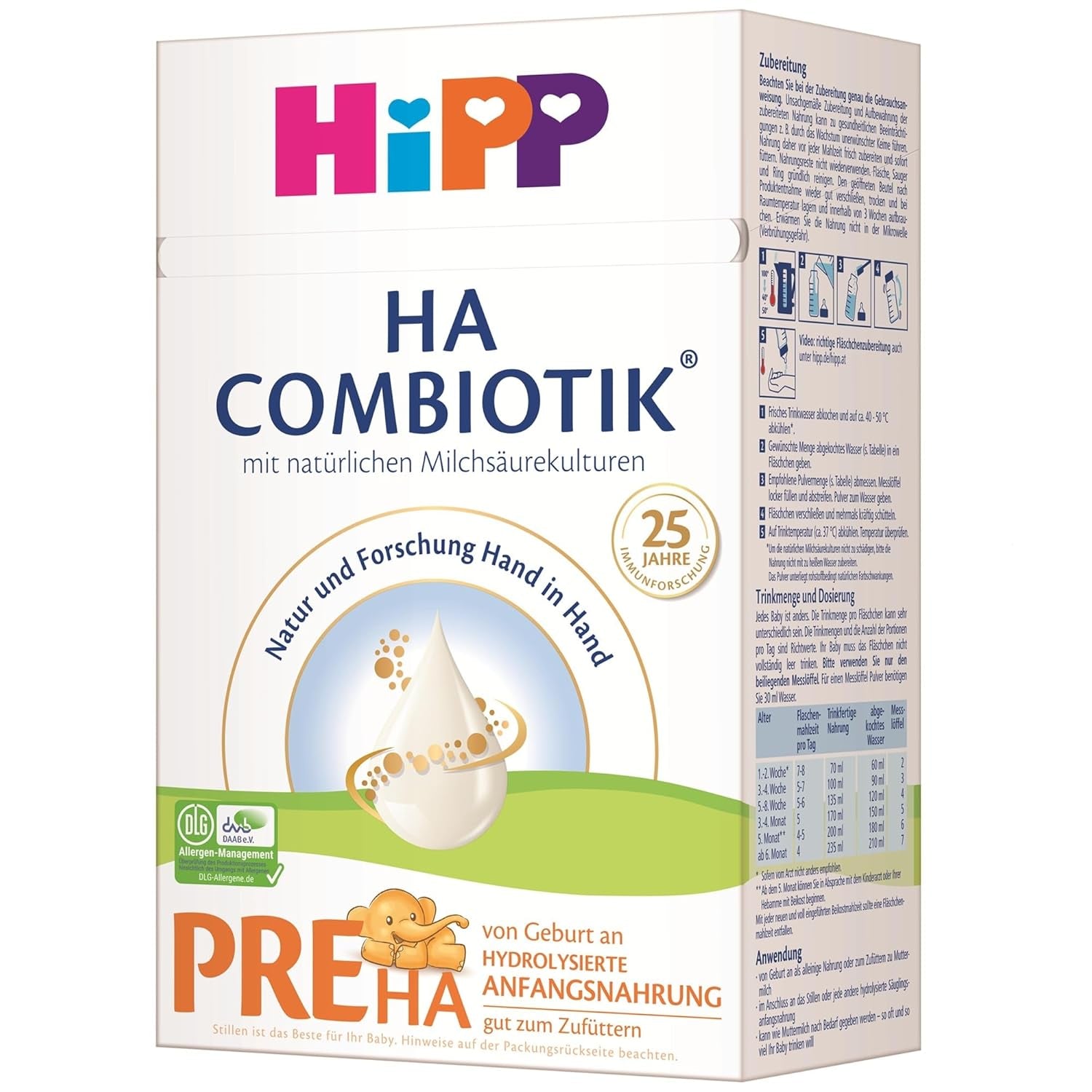 HiPP PRE HA Combiotik (4 x 600 g), hydrolyseret mælkepulverformel til spædbørn fra fødslen, med naturlige mælkesyrekulturer, til følsomme immunsystemer