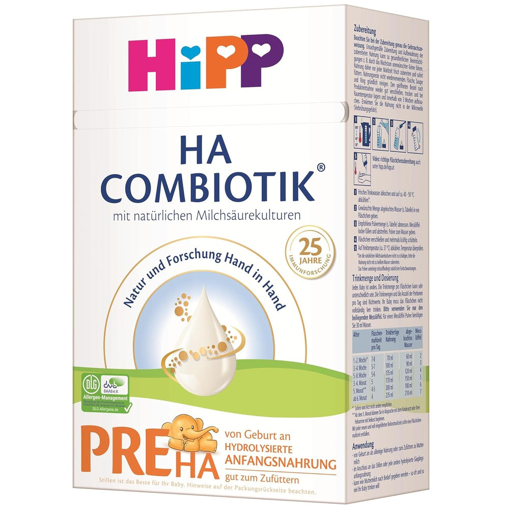 HiPP PRE HA Combiotik (4 x 600 g), hydrolyseret mælkepulverformel til spædbørn fra fødslen, med naturlige mælkesyrekulturer, til følsomme immunsystemer