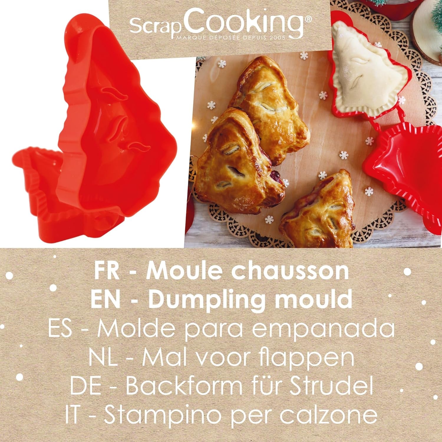 ScrapCooking – Formă de tăiat buzunar în formă de brad de Crăciun – Formă de tăiat fursecuri de Crăciun pentru aluaturi umplute – Coacere, Bucătărie – Formă de tăiat fursecuri – Empanadas Ștrudel – Aluaturi cu afine – 2154