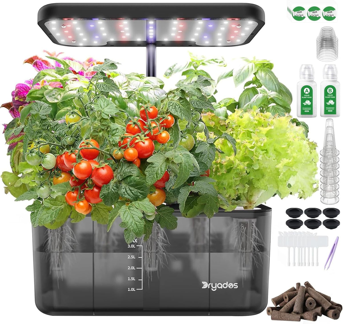 Hydroponic Grow System: 8 kapsler, 24W LED-lampe med fuld spektrum med advarsel om lavt vand | Indendørs have til køkken, stue, skole | Gaveidé til amatørgartnere