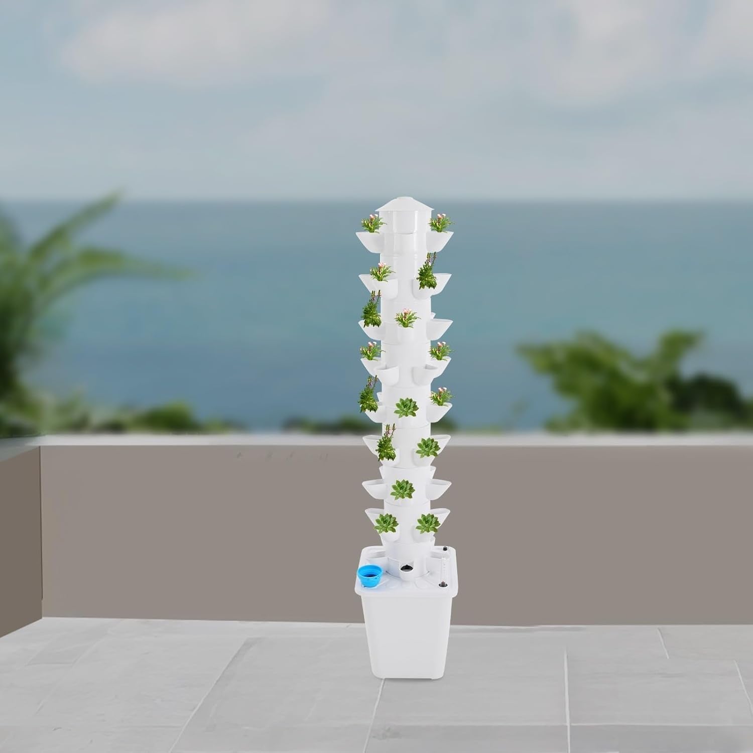 Hydroponic System Hydroponic Tower Indendørs Urtehave Hydroponisk dyrkningssystem med 45 plantesteder Vandpumpe Vandtank 20L Lodret til blomster og grøntsager