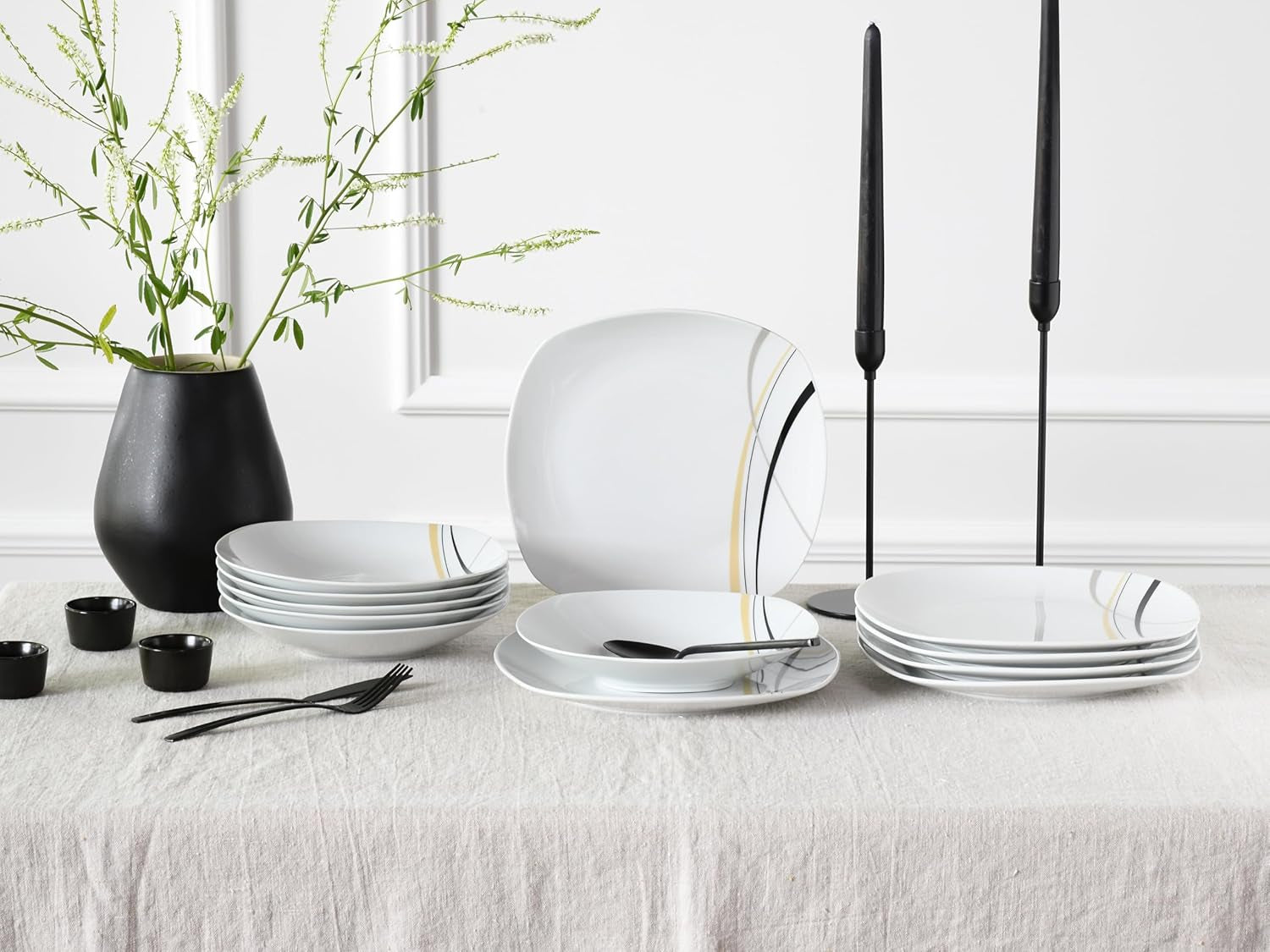 CreaTable, 24029, seria Square City Line, set de veselă din porțelan pentru 6 persoane, 12 piese, potrivit pentru mașina de spălat vase și cuptorul cu microunde, producție de calitate