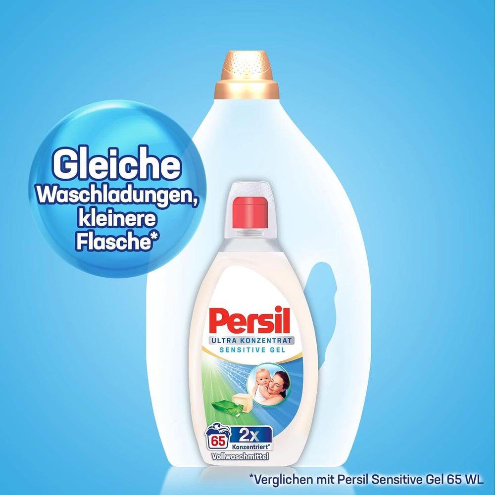 Persil Ultra Concentrate Sensitive Gel (130 vaske), Flydende vaskemiddel til allergier og babyer i en mindre flaske for mindre plastik, Fjerner vanskelige pletter, Dermatologisk testet Naty Shop Vaskevaskemidler