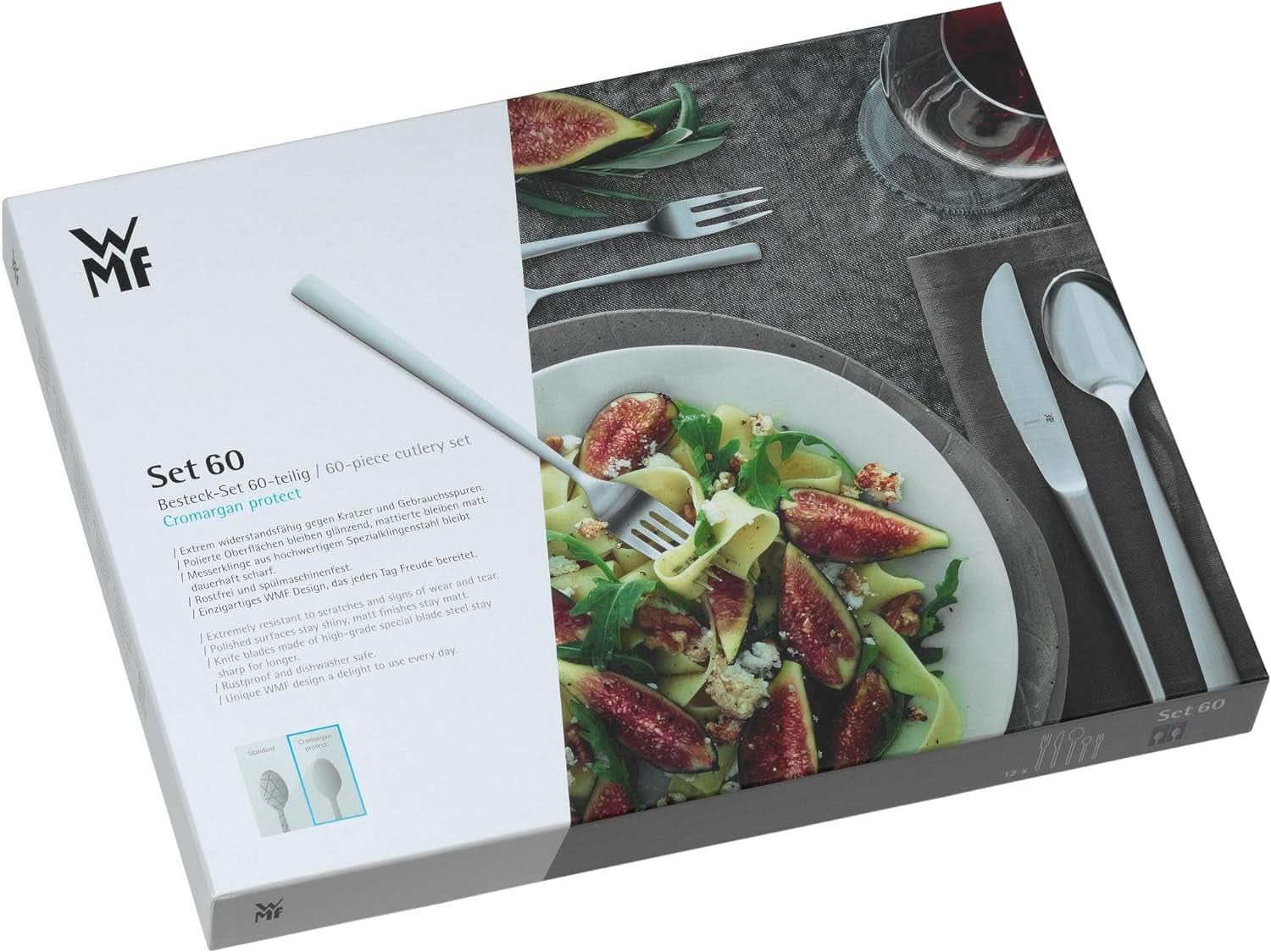 WMF Philadelphia bestiksæt til 12 personer, 60 stykker, monoblokknive, rustfrit stål Cromargan Kitchen Naty Shop