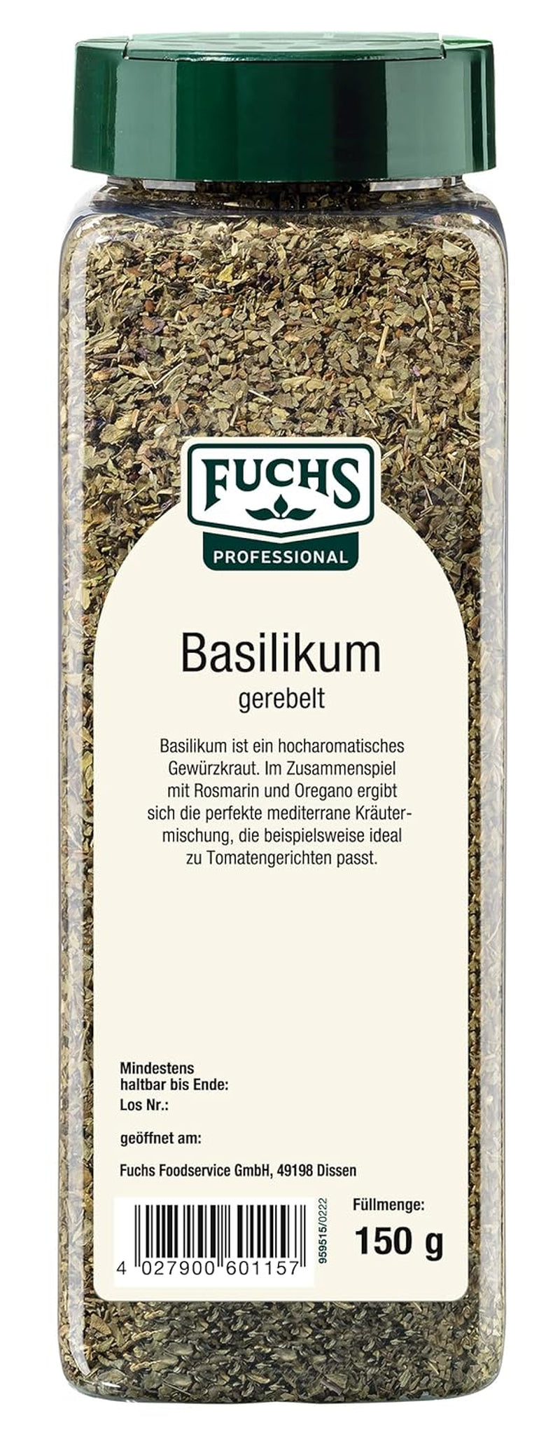 - Basilikum gerebelt | Mediterranes Gewürzkraut für Großverbraucher | Mit praktischem Streuaufsatz | 150 g im großen Streuer