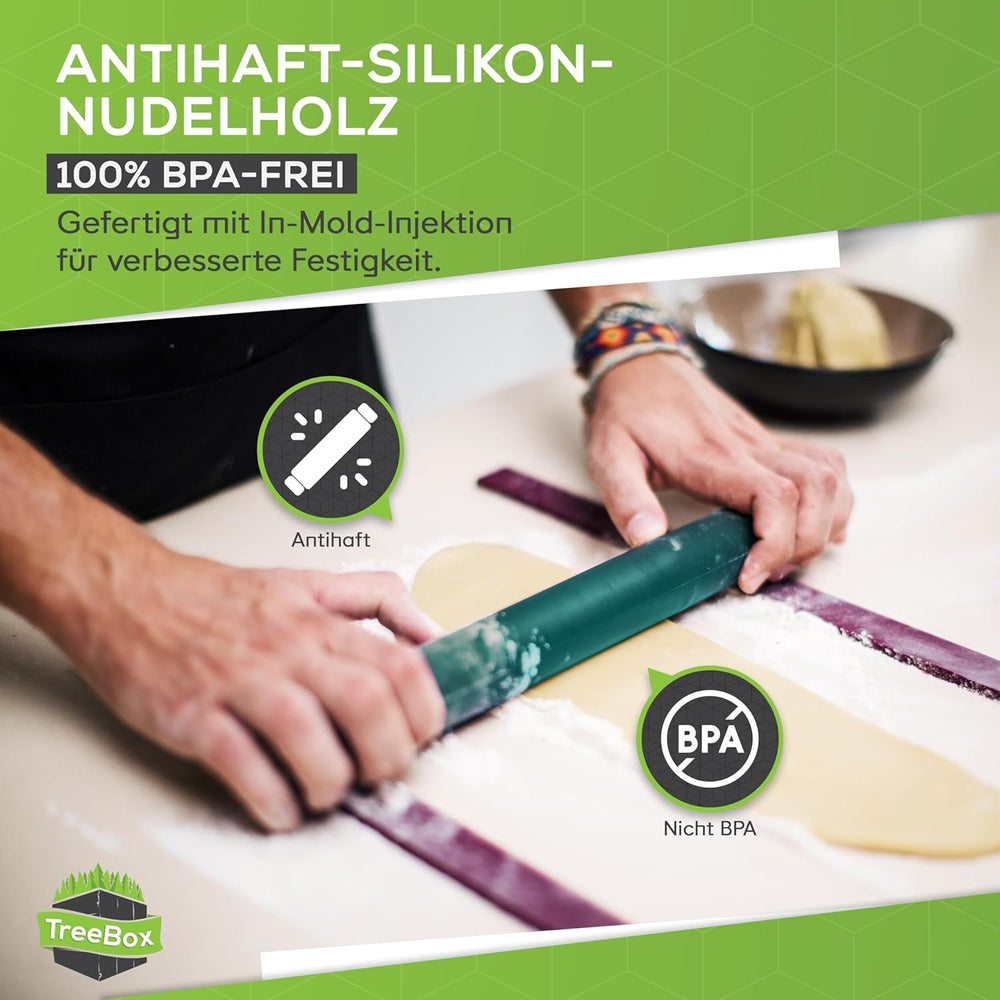 Nudelholz - Teigroller fra Silikon og Edelstahl - Modernes Nudelholz ohne Griffe mit Antihaftwirkung, Fondant og Teig im Handumdrehen ausrollen, Backutensilien