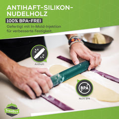 Nudelholz - Teigroller fra Silikon og Edelstahl - Modernes Nudelholz ohne Griffe mit Antihaftwirkung, Fondant og Teig im Handumdrehen ausrollen, Backutensilien