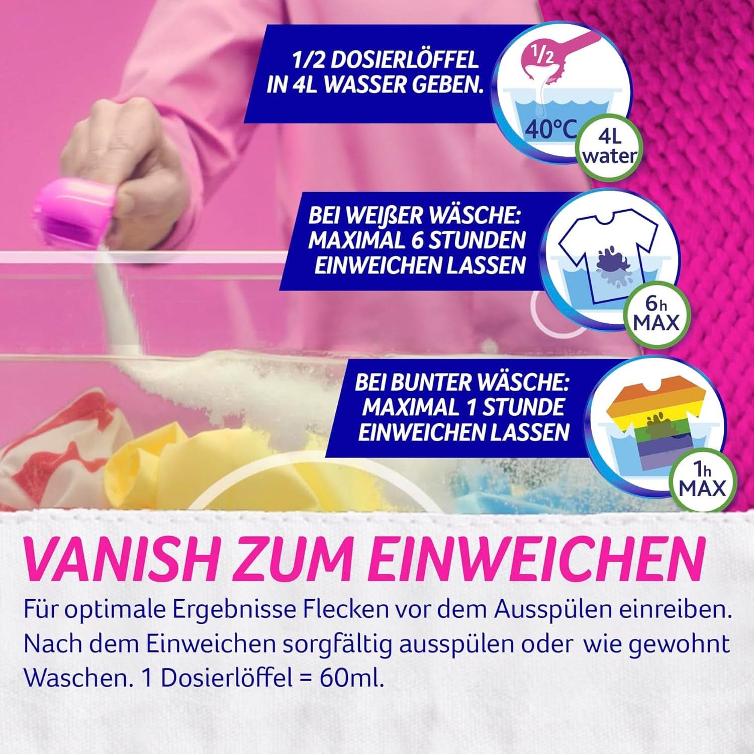 Vanish Oxi Action Powder Pink - 1.125 Kg - klorfri pletfjernelse og vasketøjsforbedringspulver - til farvet vasketøj Vaskemidler Naty Shop