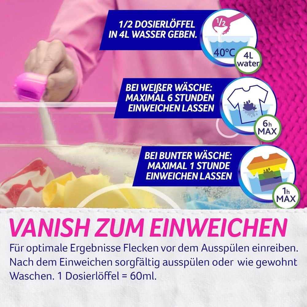 Vanish Oxi Action Powder Pink - 1.125 Kg - klorfri pletfjernelse og vasketøjsforbedringspulver - til farvet vasketøj Vaskemidler Naty Shop