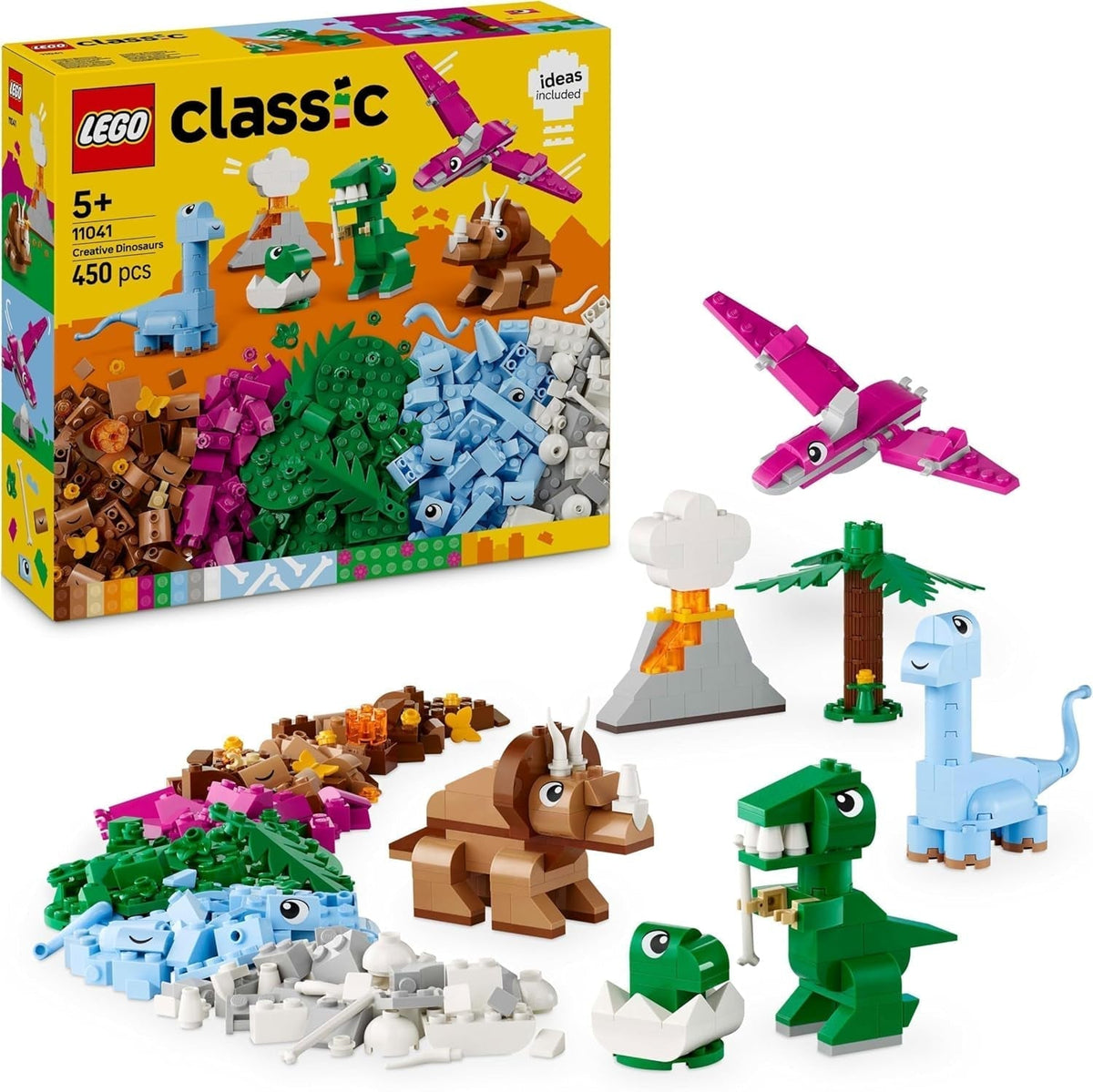 LEGO Classic Creative Dinosaurs-byggesæt med dyrefigurer og -modeller lavet af klodser, fantasifuld legeoplevelse, gave til 5-årige drenge og piger, inklusive T.Rex og Triceratops 11041 byggesæt Besuche den LEGO-Store standardtitel