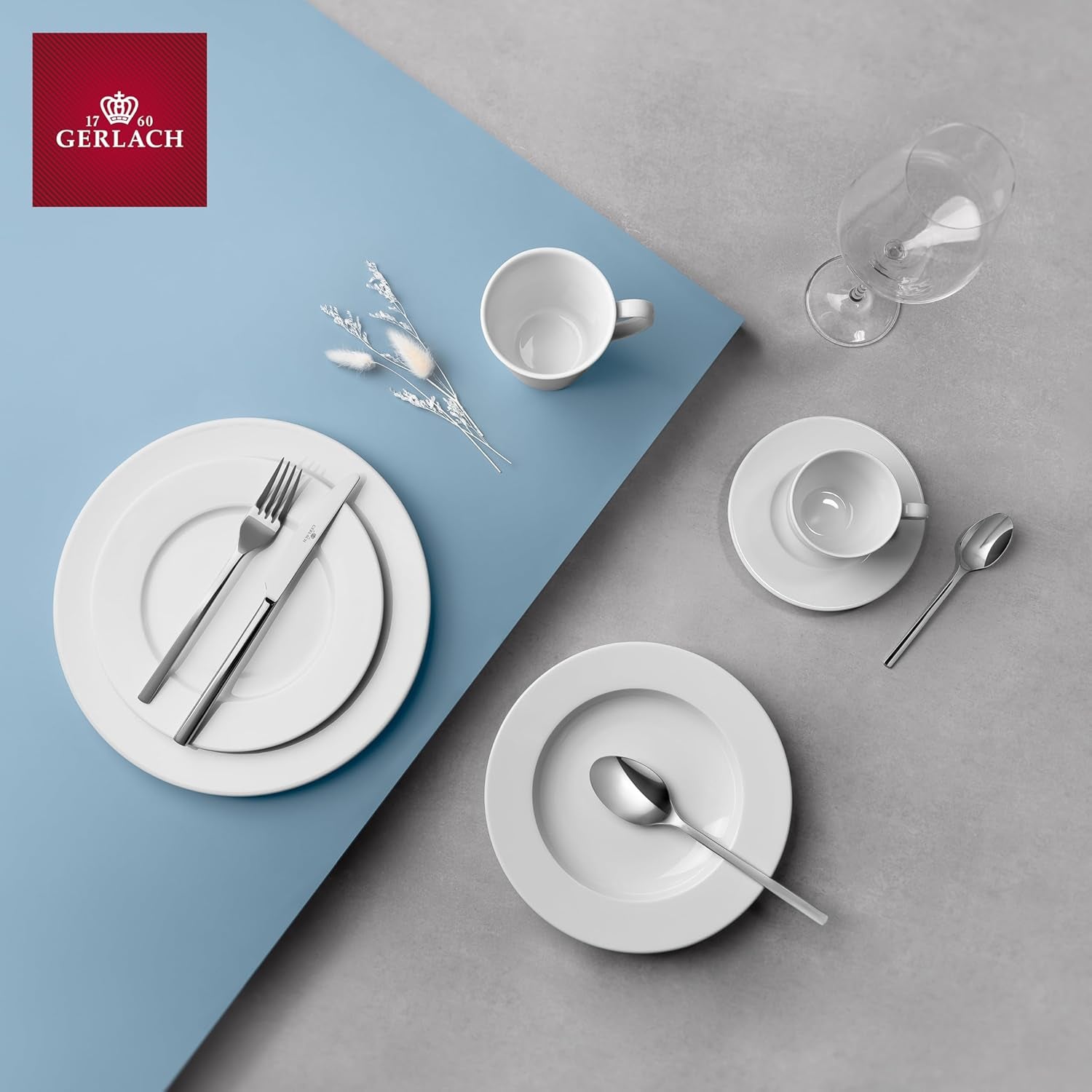 Set de veselă Gerlach 1760 - 18 piese - Serviciu de masă pentru 6 persoane - Set de farfurii - Porțelan modern, alb