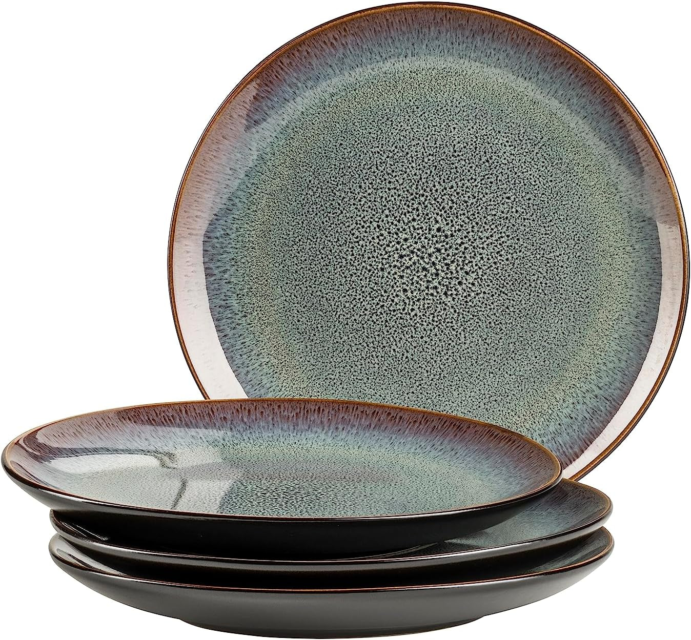 MÄSER 934100 Serie Teona, Keramik Geschirr Set Für 4 Personen Mit Grün-Brauner Reaktivglasur, 20-Teiliges Kombiservice in Modern Dezenten Coupe-Formen, Steinzeug Seturi vesela masa Naty Shop Dessertteller