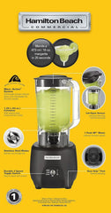 Hamilton Beach Commercial® 908®R Barblender, HBB908R-CE, 1 HK, 1,3 L polycarbonatbeholder, 2 hastigheder, 220-240V, Black Kitchen Naty Shop
