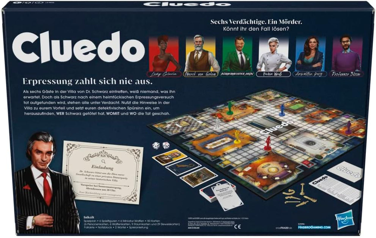 Hasbro Gaming Cluedo-brætspil til børn fra 8 år og opefter, Redesignet Cluedo-spil til 2 til 6 spillere, Detektiv- og puslespil, Mystery Game Perfekt til