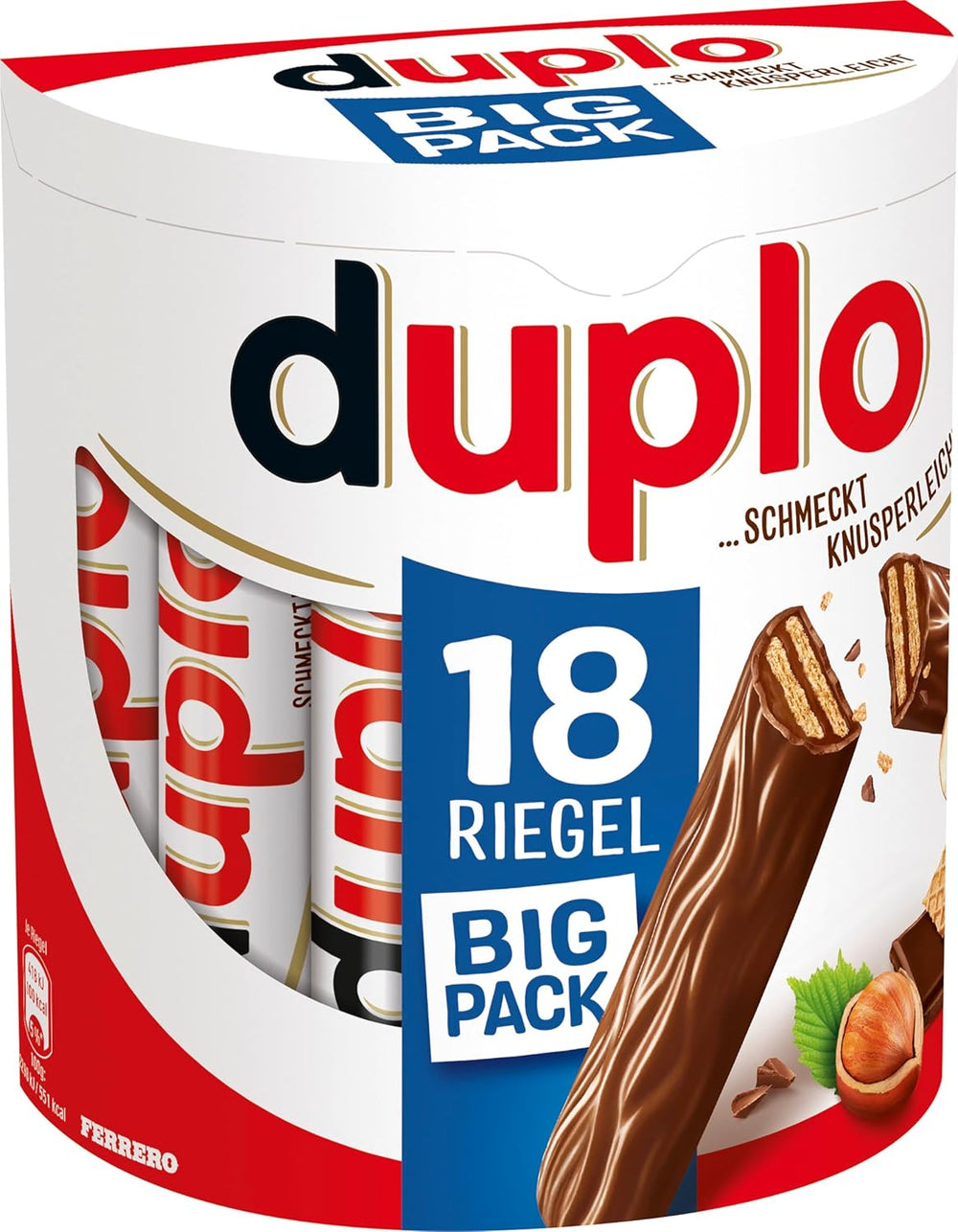 Ferrero duplo Large Pack - Chokoladebarer med fin nougatcreme, sprød oblat og fin mælkechokolade - Karneval og fastelavnsslik - 15 pakker med 18 individuelt indpakkede barer
