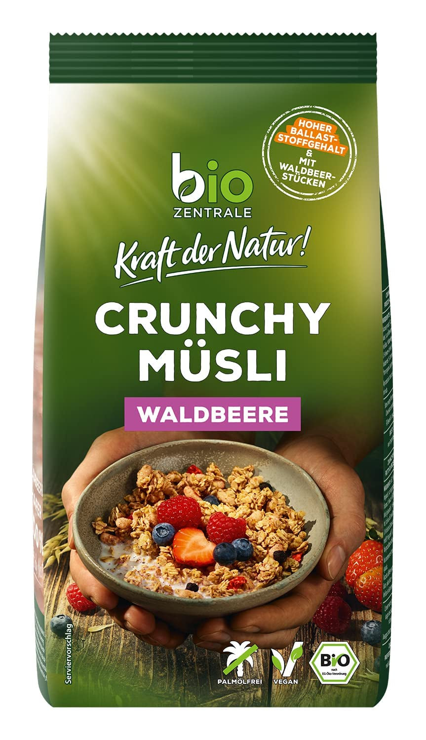 Sprød müsli med bær Biozentrale | 375 g økologisk müsli | Ideel til morgenmad og din kop takeaway müsli | Et alternativ til müslibarer