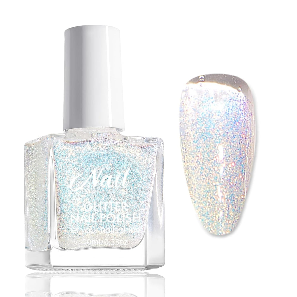 Pink glitter neglelak - Ikke-giftig, vandbaseret neglelak til kvinder - Hurtigtørrende neglelak - Reflekterende glitter neglelak til gør-det-selv-neglekunst derhjemme (Transparent Pink, 10ml)